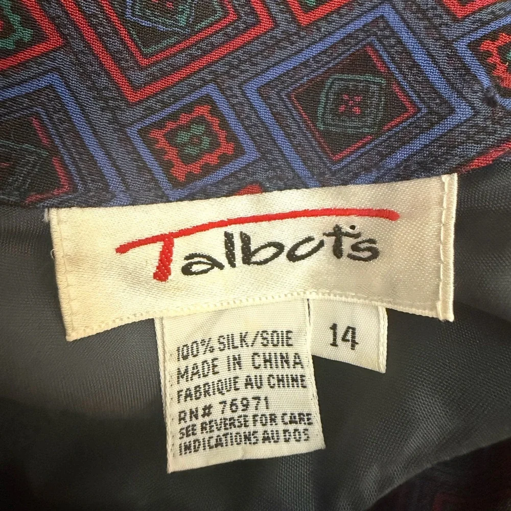 Talbots Navy and Burgundy Geometric Mock Neck Midi Dress
